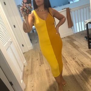 Staud Dana Yellow Sleeveless Ribbed Dress size Small